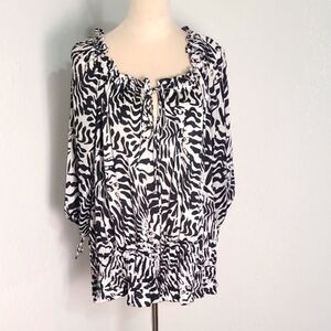 Essentials by Milano Black & White Print Top, Puffy Sleeves, Size XL